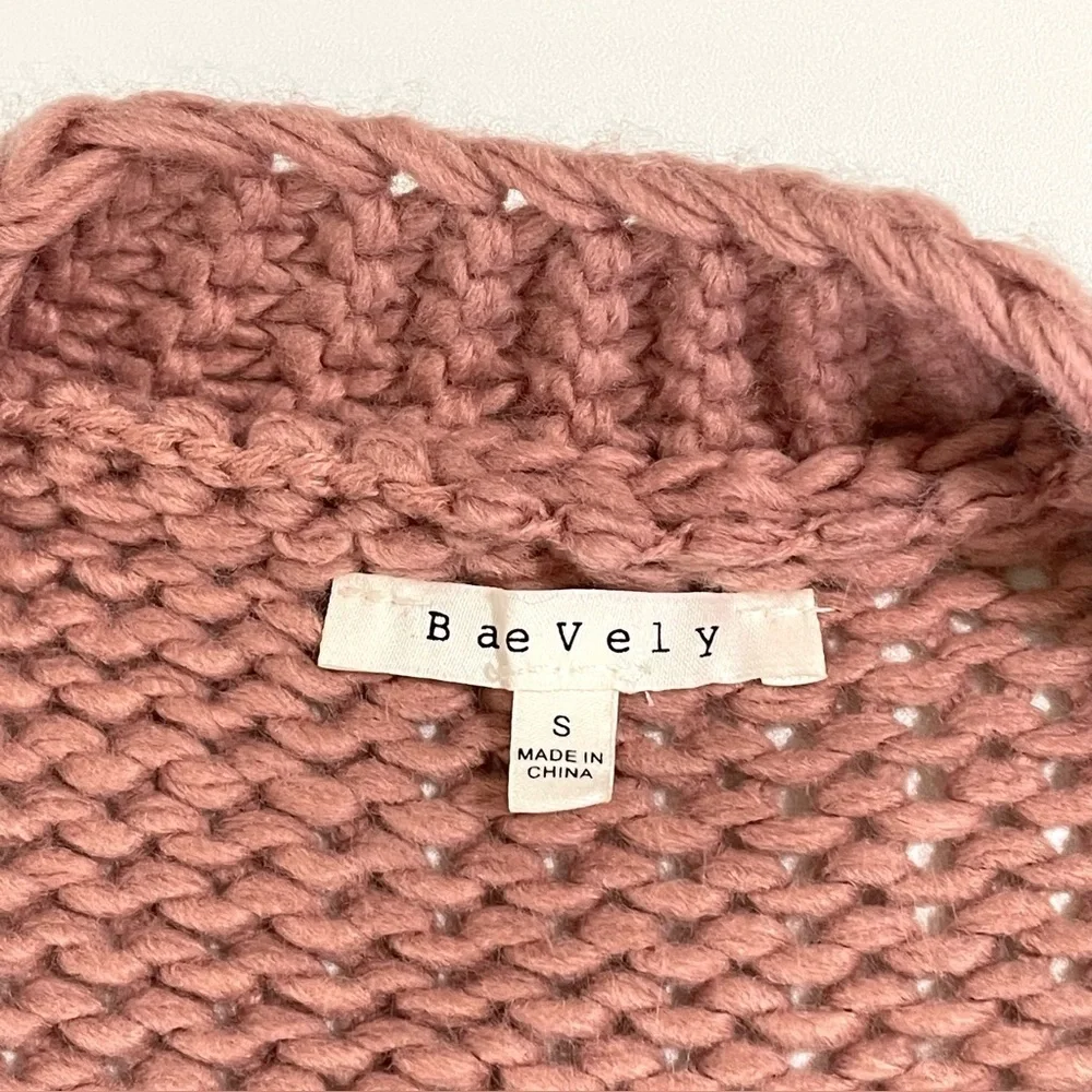 Baevely Daisy Cardigan Open Front Bubble Sleeve Floral Sweater Dusty Mauve Small